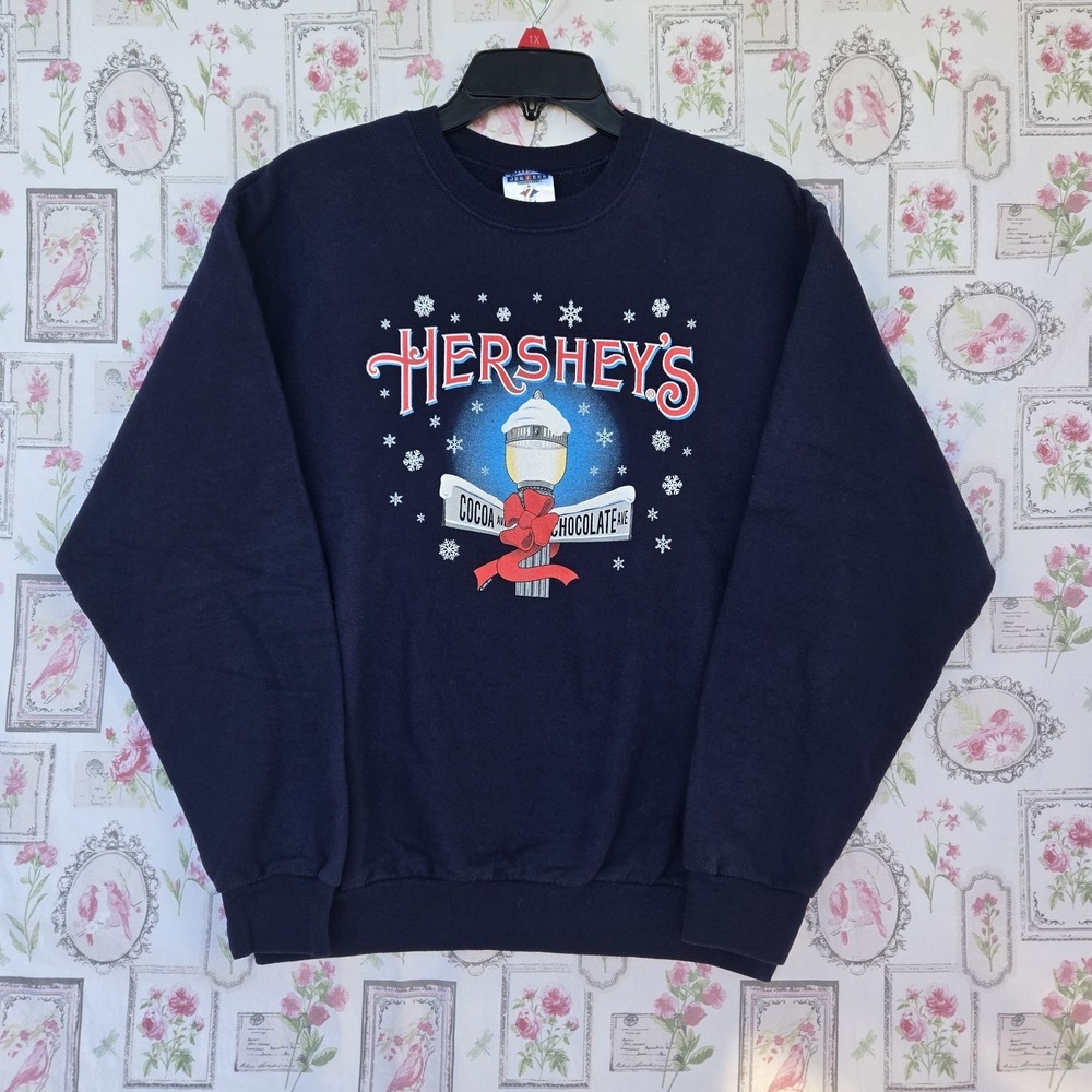 Vintage‎ Hershey's Cocoa Chocolate Sweatshirt Navy Blue Christmas Winter Size M
